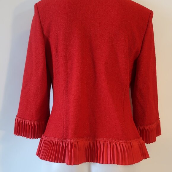 St. John Red Blazer with Pleated Trim Sz 12 - Picture 9 of 10